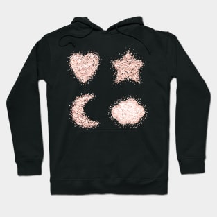 Pink gold glitter heart, star, moon and cloud Hoodie